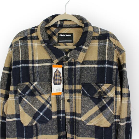 XXL NEW Dakine Shirt-Jac Shacket Chore Barn Snap Navy Khaki Plaid Flannel - Picture 4 of 14